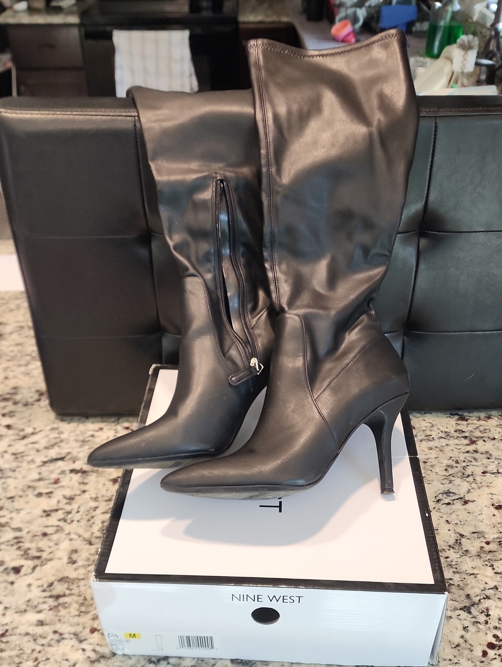 Nine West Fetta Black Pointed Toe Stiletto Knee Boots